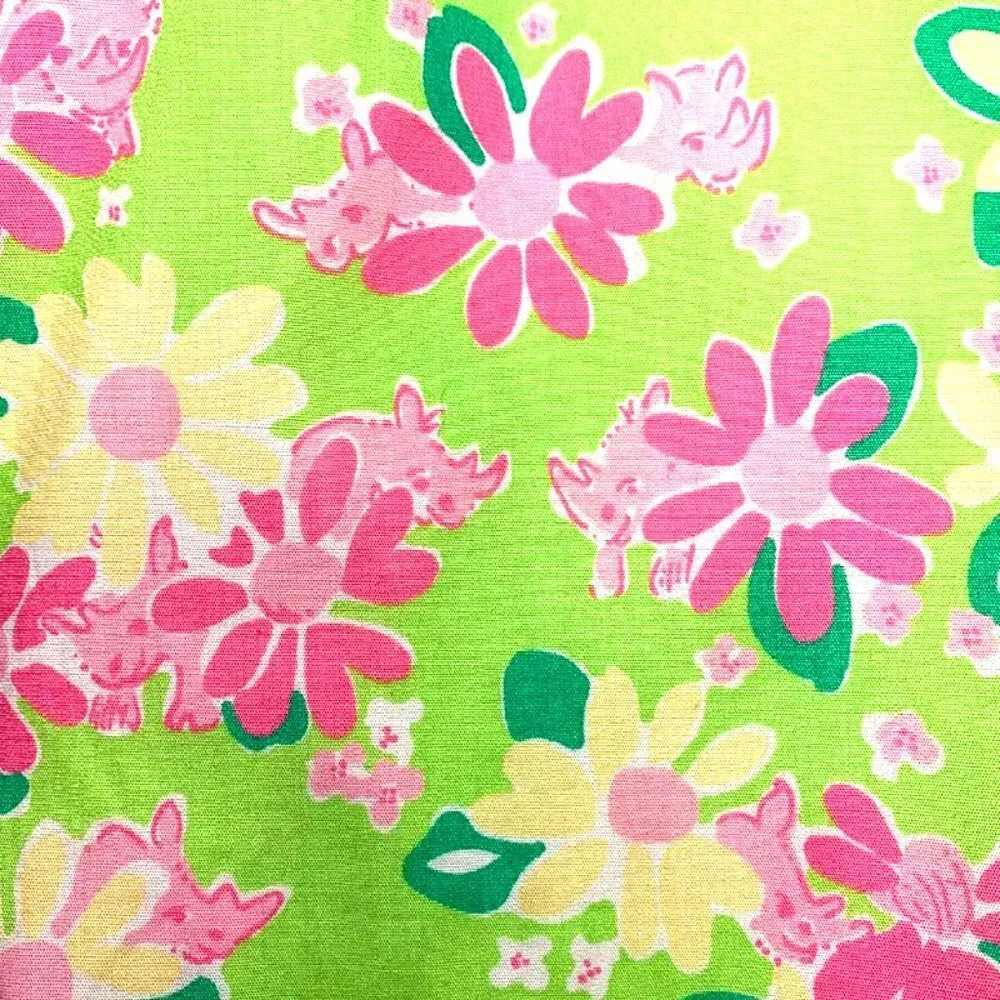 LILLY PULITZER VINTAGE 90's Rhino + Floral Print Halter Dress With Crochet Trim - Picture 6 of 8